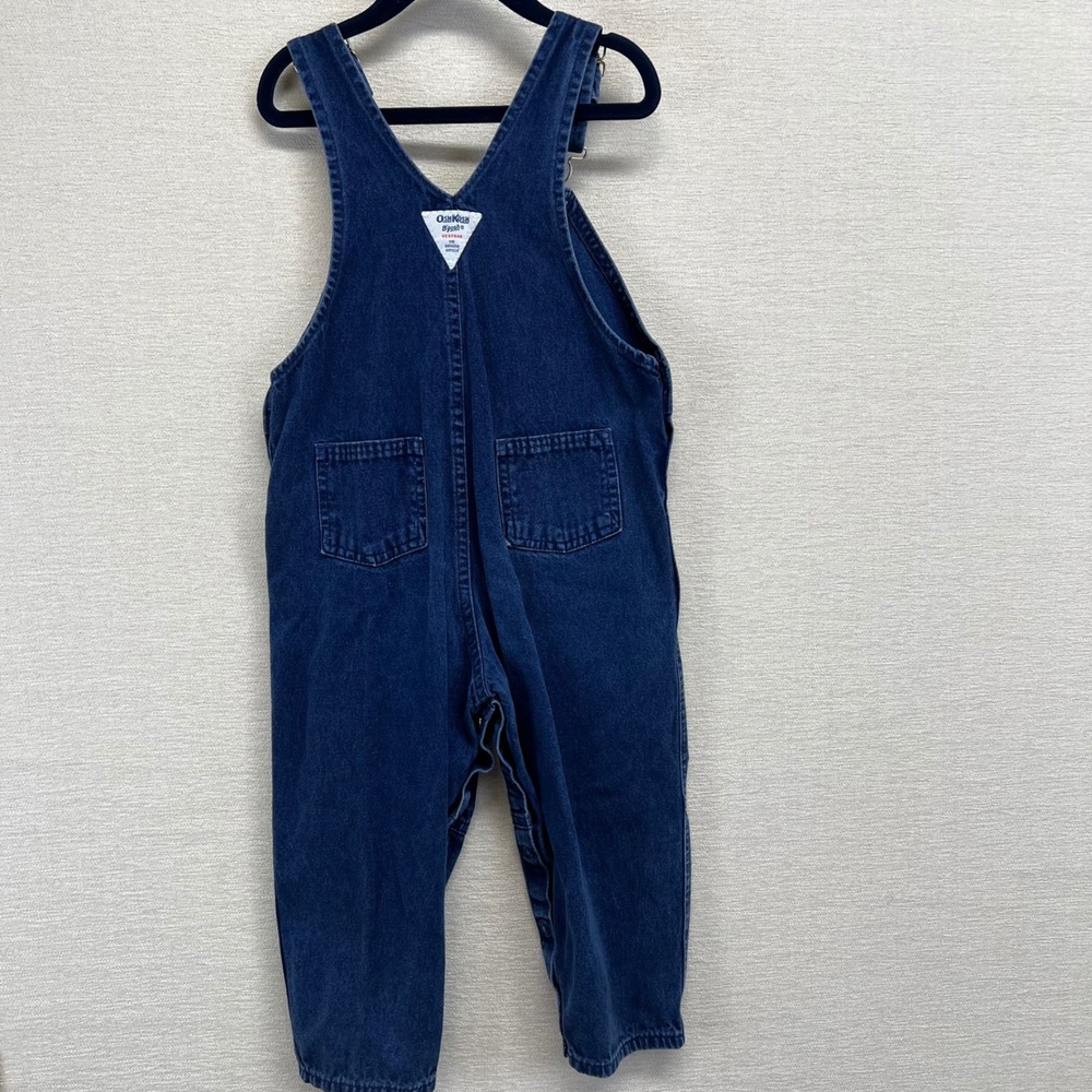 VTG 90s OshKosh B'gosh Kids 4T Denim Overalls Embroidered Cars Road Crew Highway - Picture 2 of 9